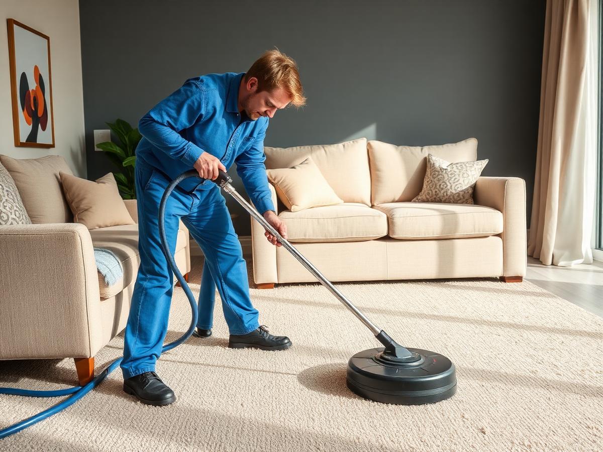 Professional carpet cleaning machine being used in a living room